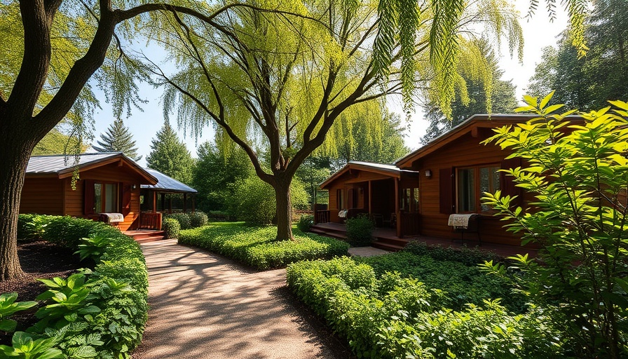 Domaine Le Vaxergues Eco-Chic Retreat garden scenery with cottages.