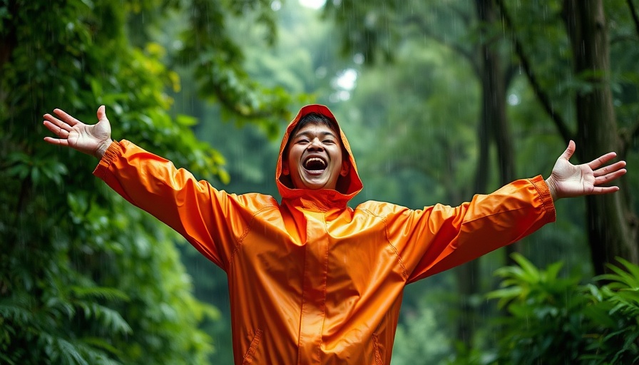 Person in raincoat enjoying nature, 'traveling during rainy season tips'