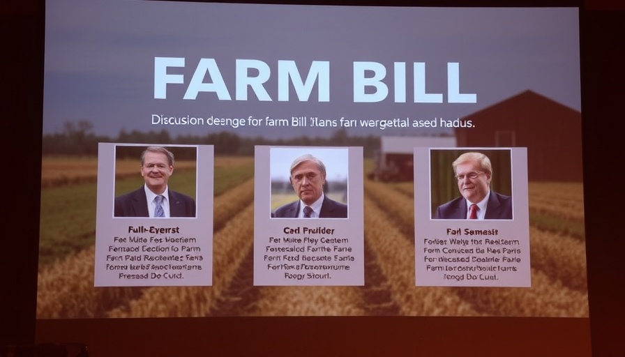Presentation slide on Farm Bill explained with expert panel.