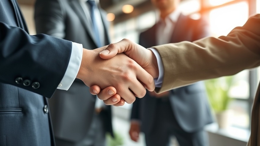 Close-up of a professional handshake in a modern office, symbolizing enterprise AI collaboration.