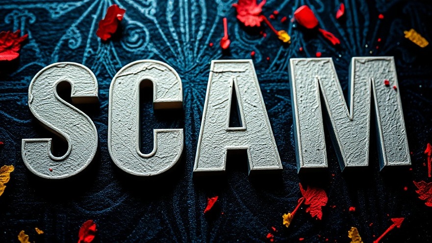 Bold SCAM text symbolizing crypto fraud with vivid colors, dramatic lighting.