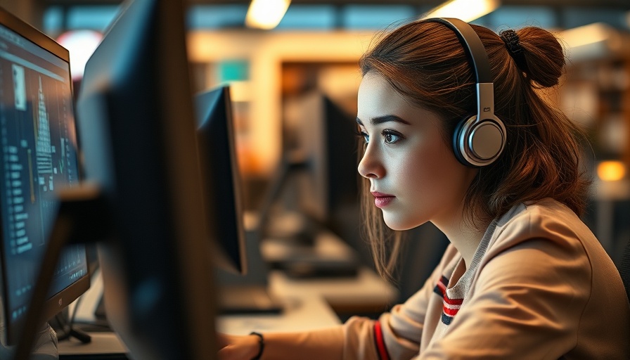 Young woman working at a computer, highlighting effects of blue light on skin.