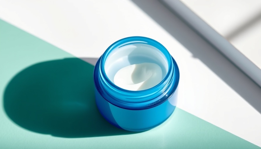 Sleek moisturizer jar open on green surface.