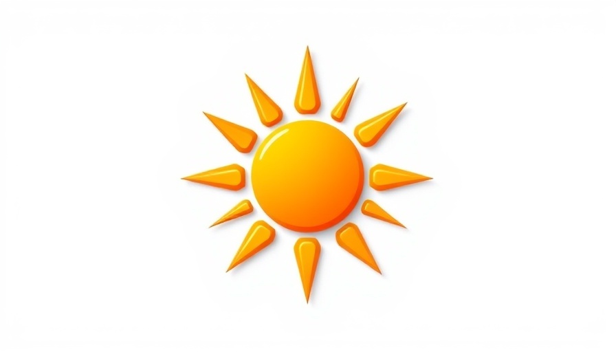 Bright sun icon with orange rays on a white background