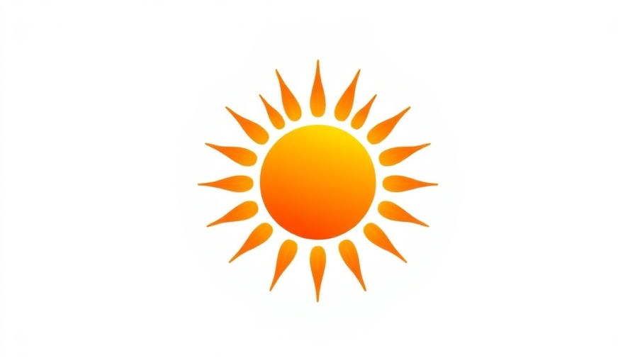 Bright orange sun icon with glowing rays on white background.
