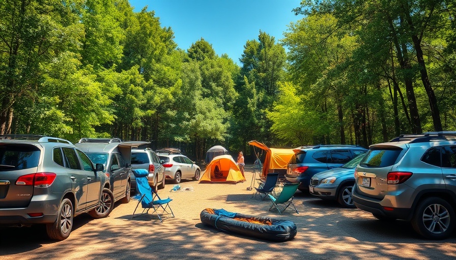 Rainbow Family Gathering in Missouri with parked cars and camping gear.
