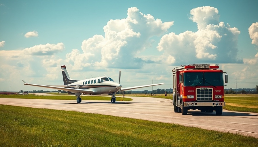 Emergency landing at Jefferson City Memorial Airport with fire truck on runway.