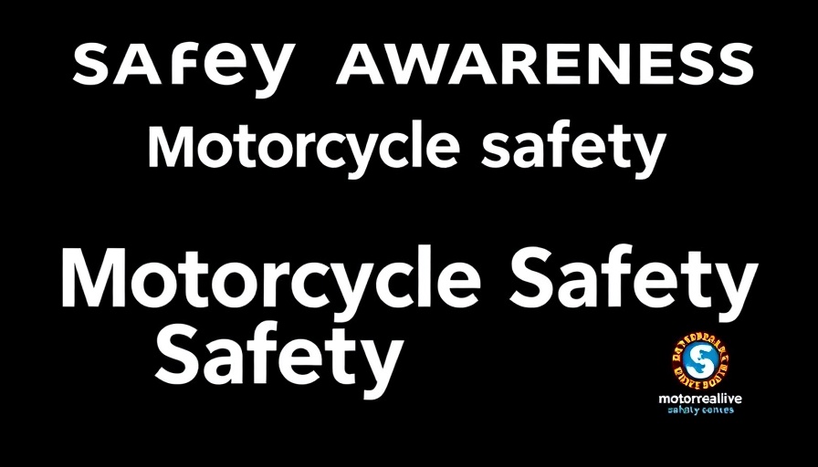 Motorcycle safety awareness banner, bold text on black.