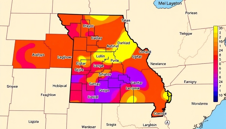 Extreme heat warnings map showing Missouri regions.