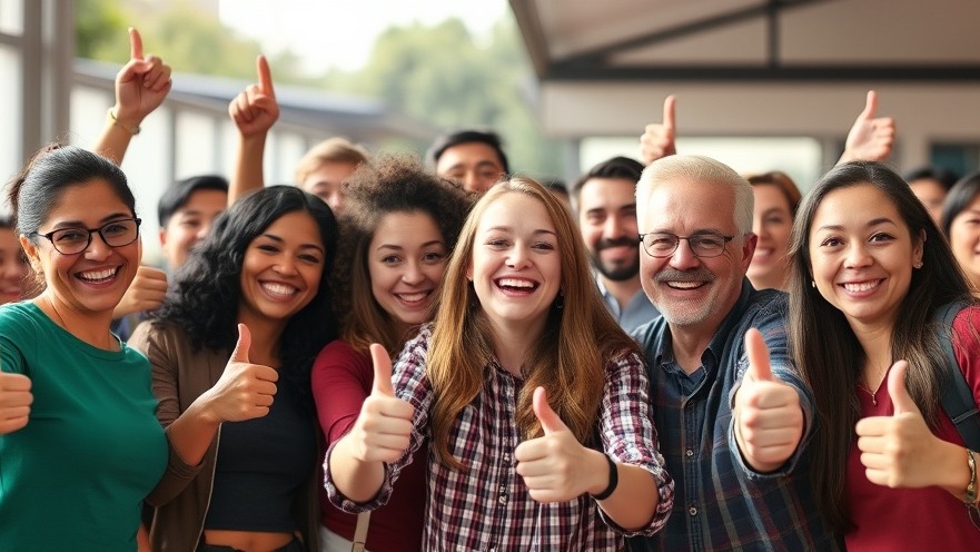 Community members showcasing big smiles and thumbs up in a realistic photo