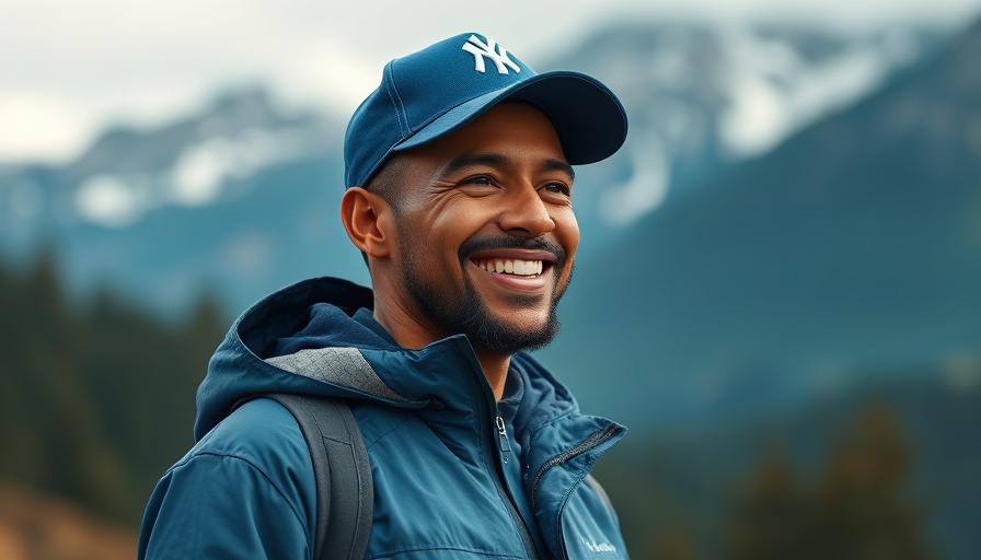 Man smiling outdoors in a blue jacket, BioLite Firepit+ review background.