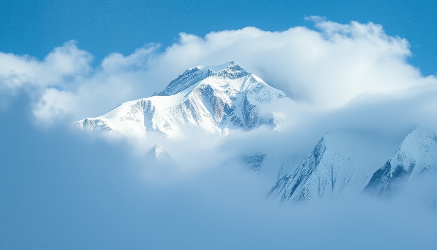 Mount Everest in a blizzard with snow-covered peak.