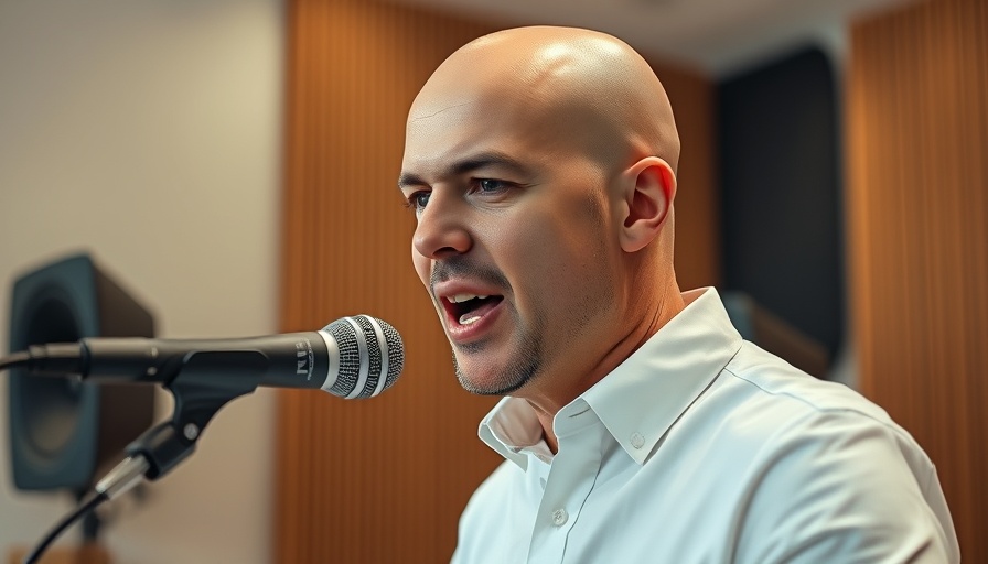Bald man discussing content marketing in a studio.