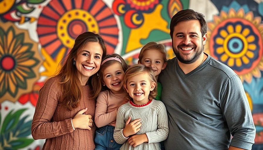 Family enjoying a healthy lifestyle in front of colorful mural.