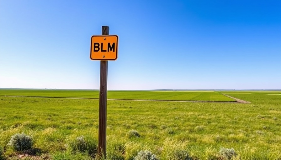 BLM signpost in green landscape under blue sky.