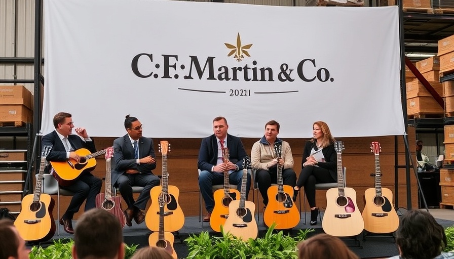 Panel discussion on sustainability in the music industry with guitars.