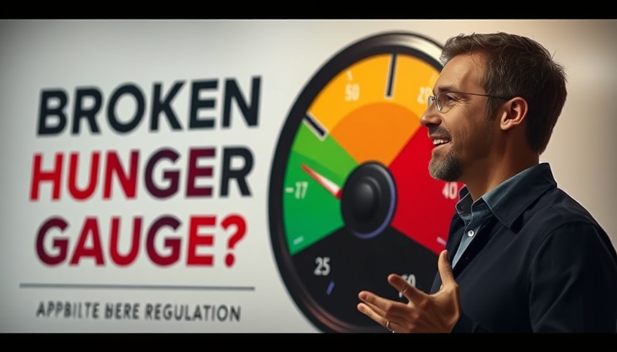 Graphic on hormones and appetite regulation, featuring a fuel gauge and speaker.