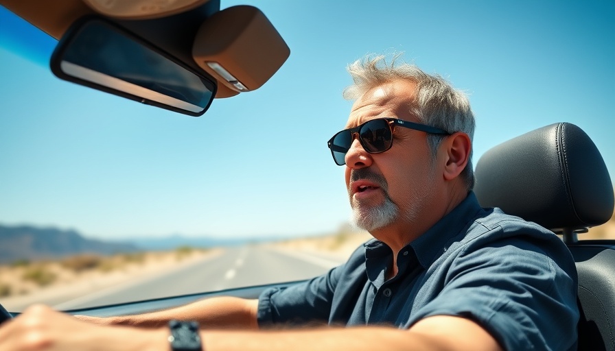 Man in sunglasses in convertible discussing digital marketing strategies.