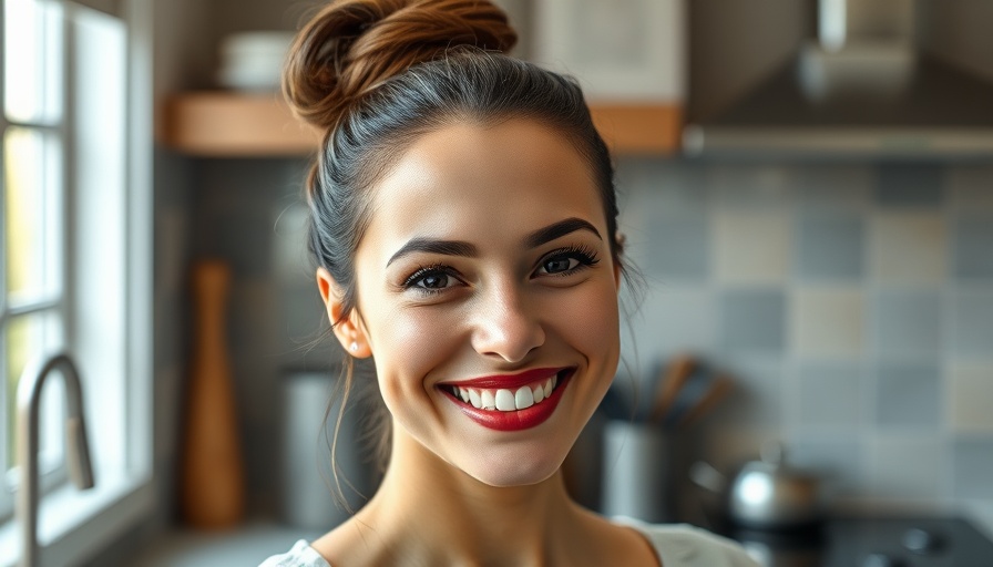 Smiling woman in kitchen after 6 weeks of sculpting and toning.