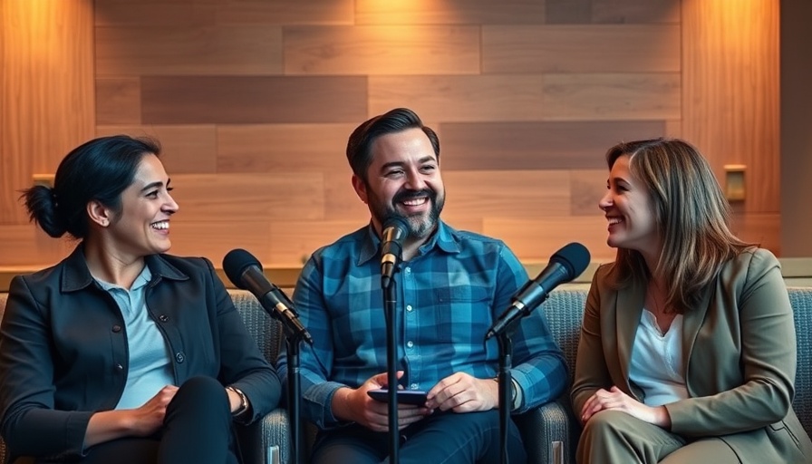 Professionals discussing sustainability reporting in a modern podcast studio.