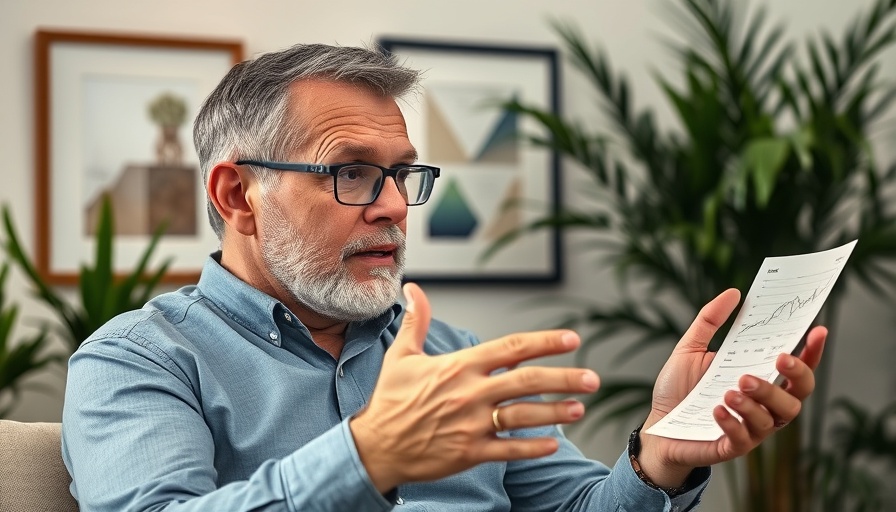 Middle-aged man explaining metrics for profit analysis in an office setting.