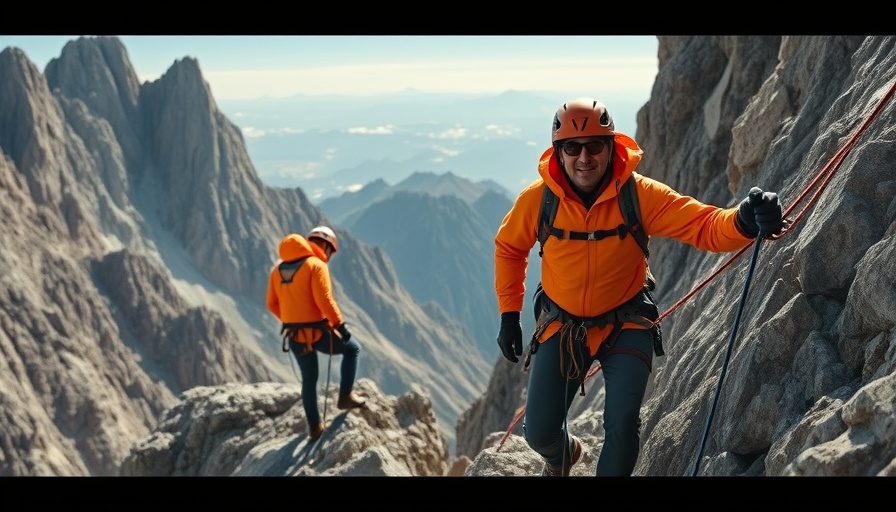 Climbers in orange securing ropes on mountain slopes, Hiking Safety Gear.