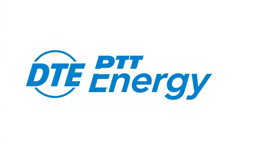 Bold blue DTE Energy logo on white background, sustainability theme.
