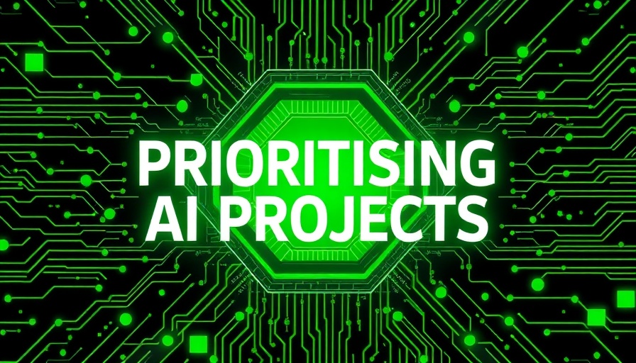 Futuristic banner on prioritizing AI projects with digital pattern.