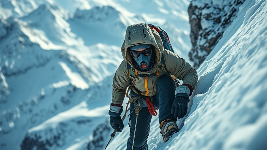 Climber on steep Mount Everest slope during first ski descent.