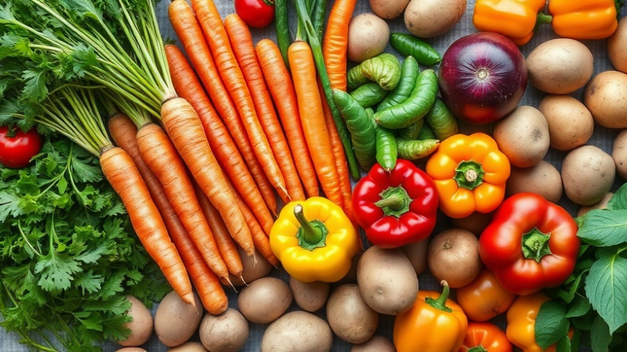 Colorful display of fresh vegetables and fruits for Howard County food access insights.