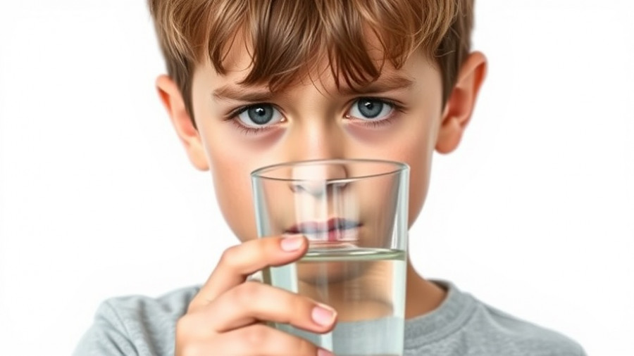 Young boy reacts to bad-tasting water, showing disgust on his face.