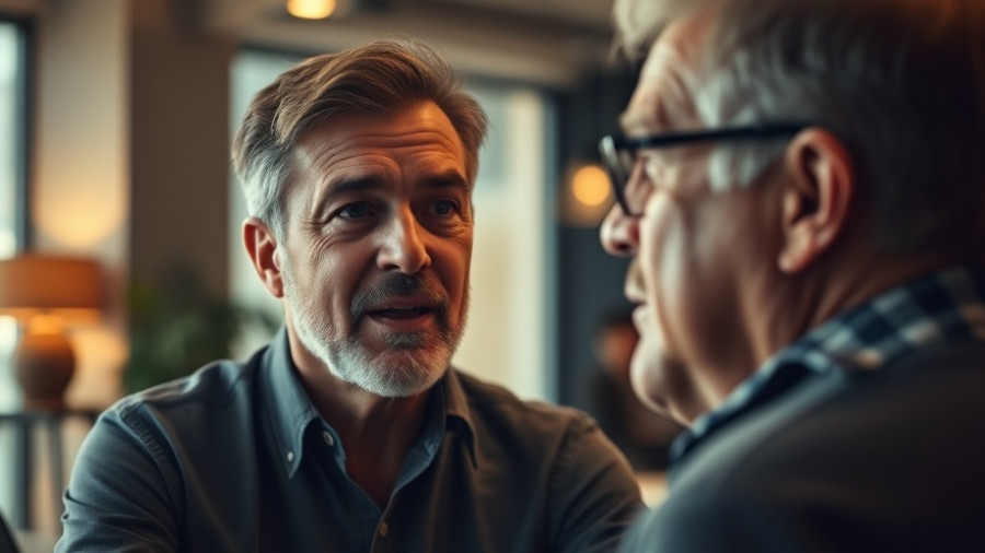 Middle-aged man discussing the transformation of work in an office setting.