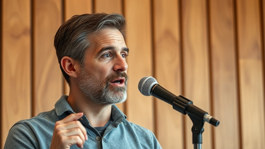 Man speaking into microphone about 'Search Isn’t About Answers'.