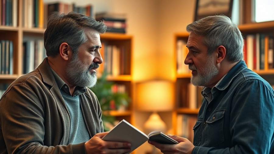 Two men discussing in a cozy studio, AI Tool for Million Dollar Ideas.
