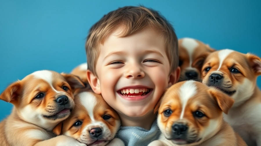 Joyful boy with puppies, Kids Volunteer Opportunities at Shelters.