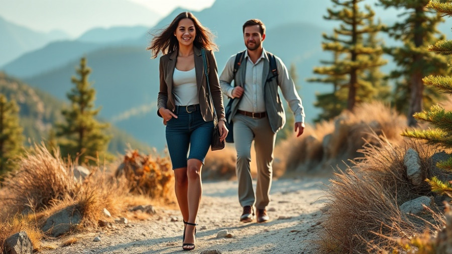 Hiking in Stilettos: Woman in professional attire on a trail.