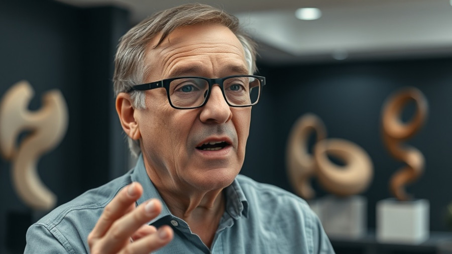 Man speaking indoors with dark background.