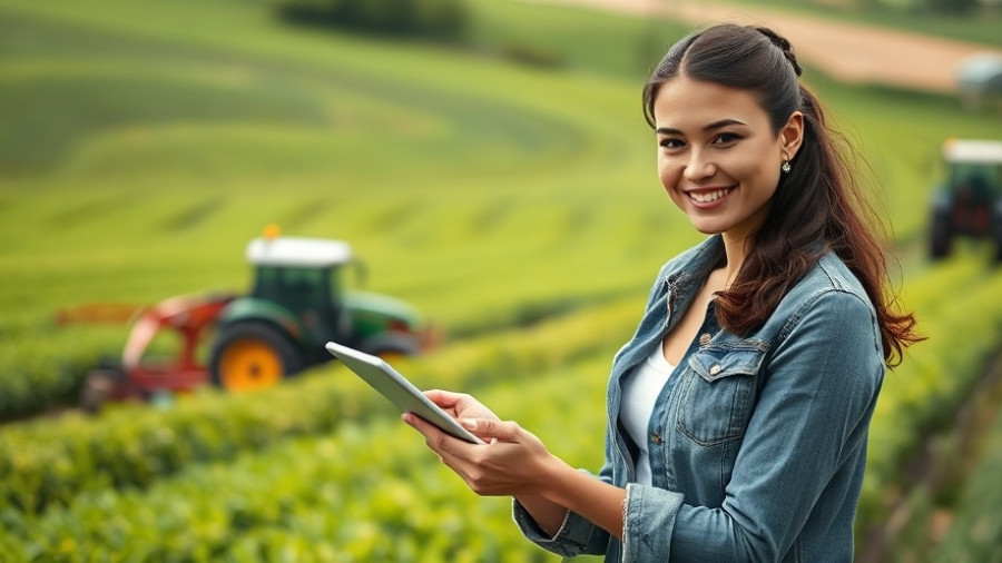 Young woman explores biodiverse crop markets with tablet in hand.