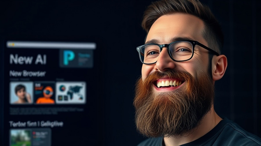 New AI Browser Launch marketing thumbnail featuring smiling man.