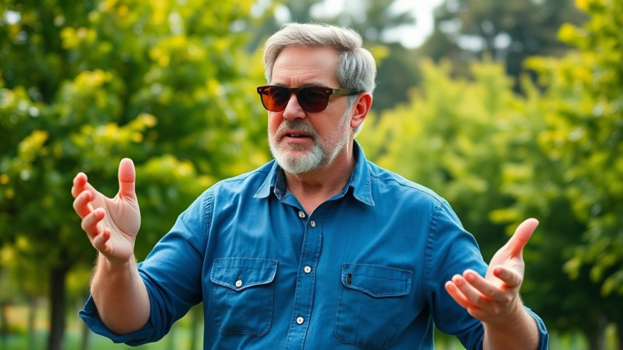 Gardener discussing planting onions tips in a lush green setting.