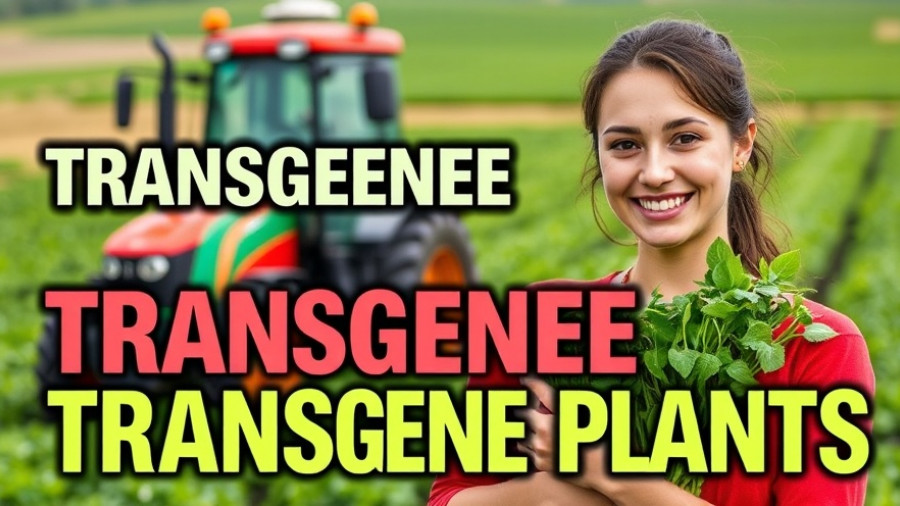 Illustrated text banner on transgenic plants impact crop production.