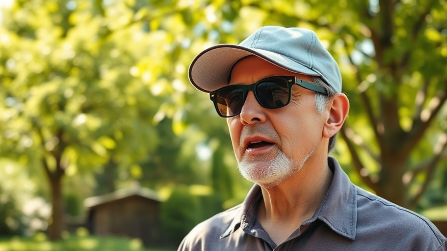 Man in garden discussing outdoor planting tips for onions, sunny day.