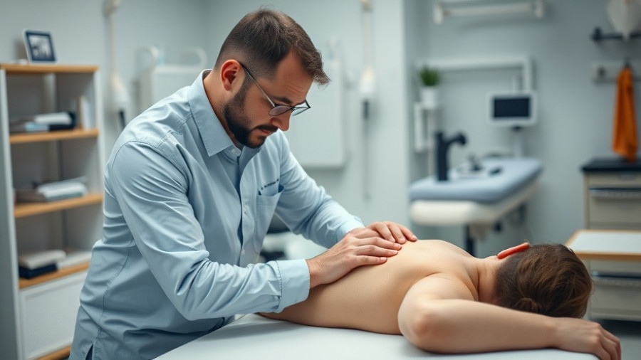 Chiropractor adjusting patient, indoor clinic setting, Addicted to Adjusting.