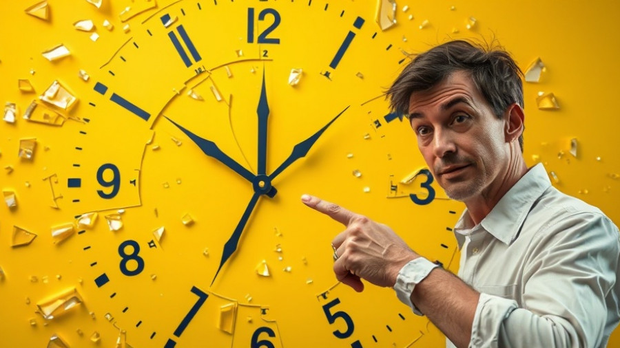 Concerned person pointing at shattered clock, body clock and cancer risk.