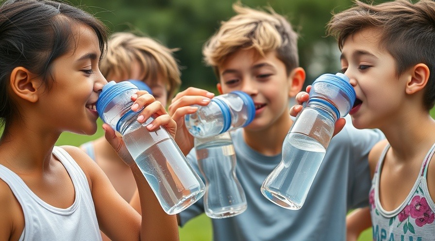 Young people drinking water from bottles in a sunny park