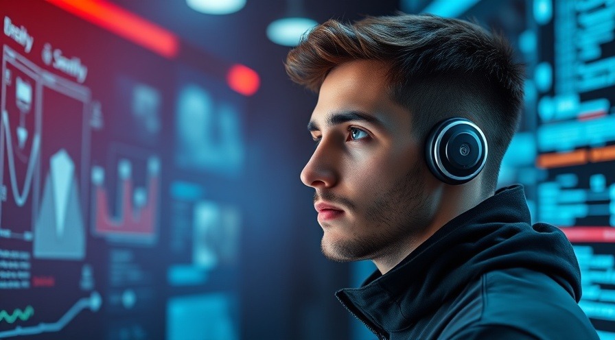 Young man in his 30s analyzing AI security software at the forefront of innovation.