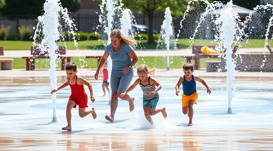 A parent joyfully chasing little ones through splash pads in Kettering.