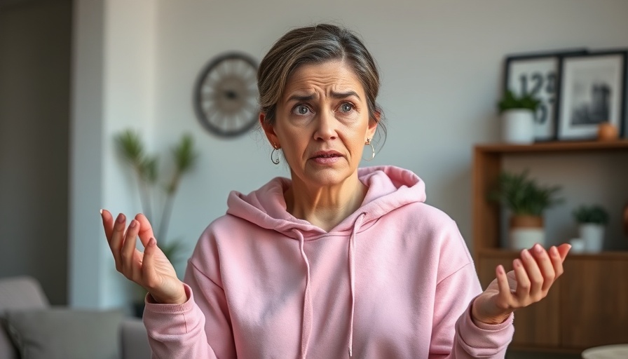 Concerned woman discussing perimenopause relief options indoors.