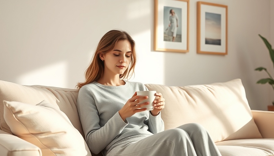 Woman enjoying tea in a cozy home, promoting holistic living.