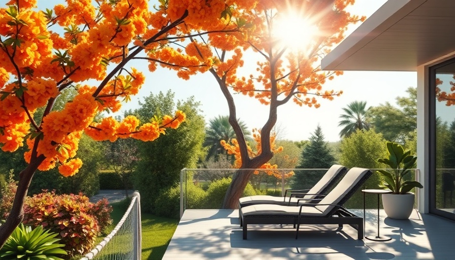 Serene garden with orange tree highlighting spring health wellness.